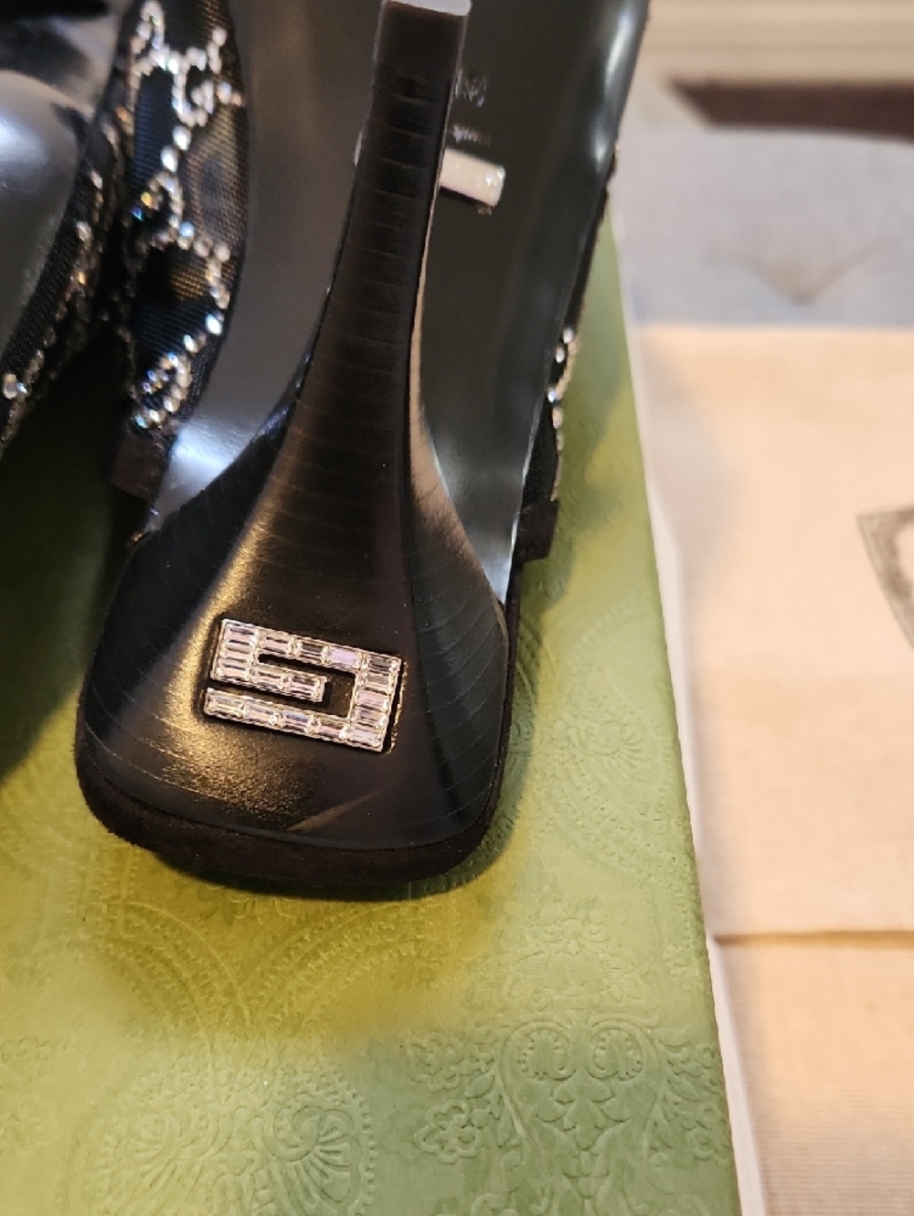 Gucci Black Crystal-Patterned Open-Toe Heels - Picture 7 of 13